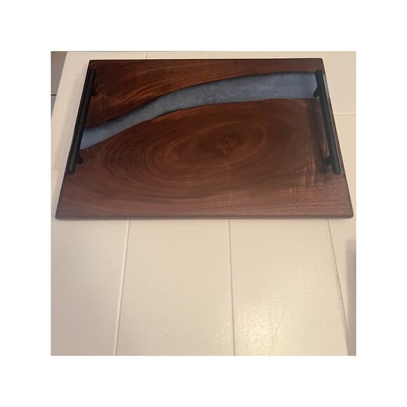 Handcrafted Walnut Blue Epoxy Waterfall Mid Century Modern MCM Charcuterie Board - Picture 2 of 5